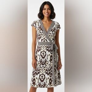 Tommy Hilfiger Brown and Cream Patterned Wrap Dress Size SP